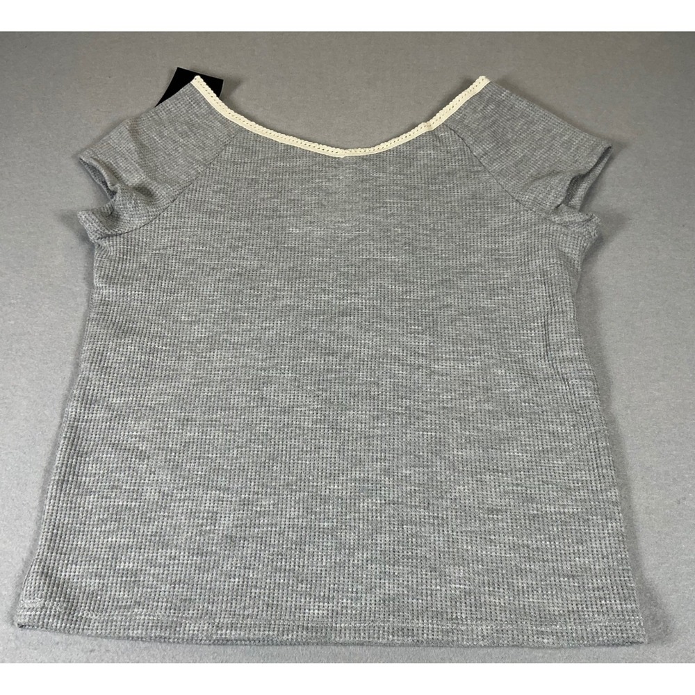 Art Class Girls XL 14 Gray Waffle Knit Lace Trim T-Shirt Casual‎ Minimalist New